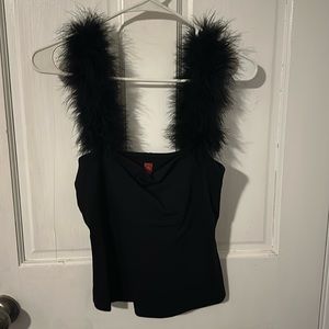 Stand black tank with fur straps